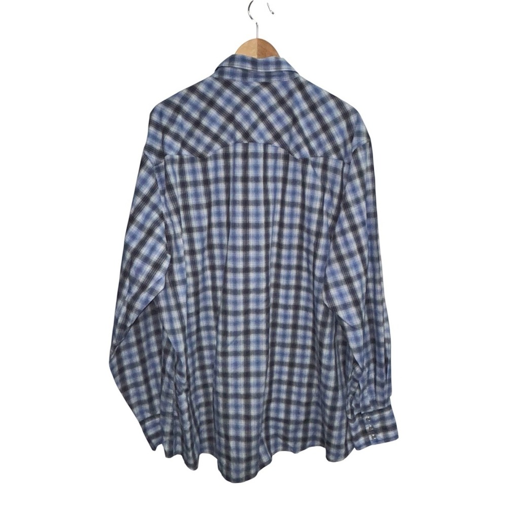 Wrangler Wrancher Mens 2XLT Tall Pearl Snap Western Shirt Plaid Blue Black L/S - Picture 3 of 9